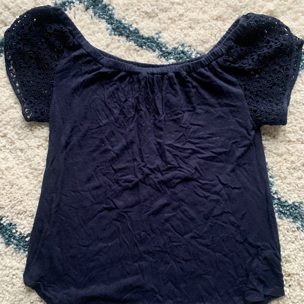 Blue “off the shoulder” top